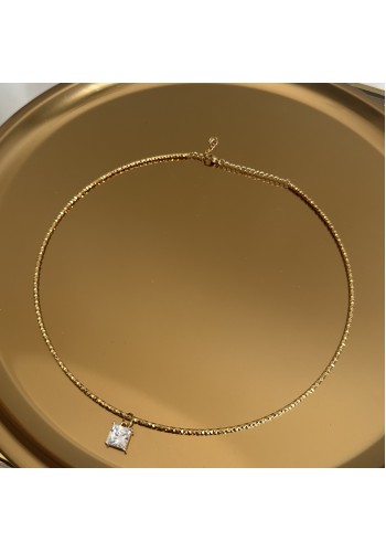 Zirkon Taşlı Çelik Choker Kolye 